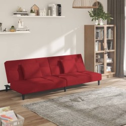 Canapé-lit à 2 places et deux oreillers Rouge bordeaux Velours 