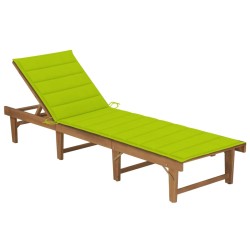 Chaise longue pliable avec coussin Bois d'acacia solide 