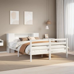 Lit bibliothèque sans matelas blanc 120x190 cm bois pin massif 
