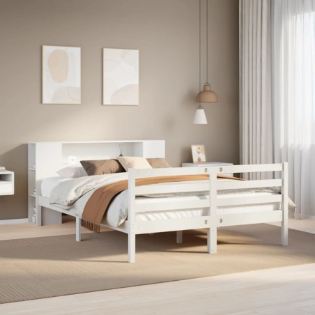 Lit bibliothèque sans matelas blanc 120x190 cm bois pin massif 