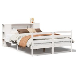 Lit bibliothèque sans matelas blanc 120x190 cm bois pin massif 