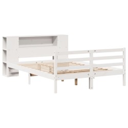 Lit bibliothèque sans matelas blanc 120x190 cm bois pin massif 