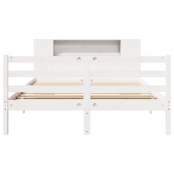 Lit bibliothèque sans matelas blanc 120x190 cm bois pin massif 