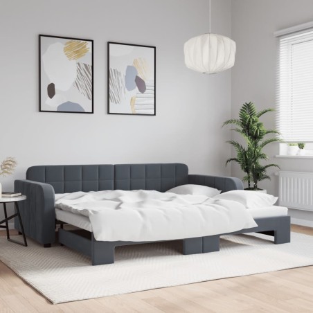 Lit de jour avec gigogne sans matelas gris foncé 90x190 cm 
