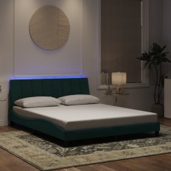 Cadre de lit avec lumières LED vert foncé 160x200 cm velours 