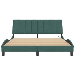 Cadre de lit avec lumières LED vert foncé 160x200 cm velours 