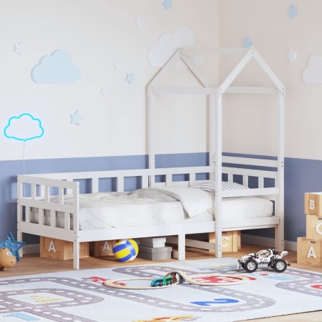 Lit de jour avec toit sans matelas blanc 90x190 cm bois massif 