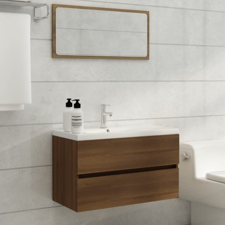 Meuble lavabo avec bassin intégré Chêne brun Bois d'ingénierie 