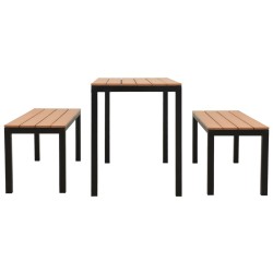 Ensemble à manger de jardin 3 pcs acier et WPC marron et noir 