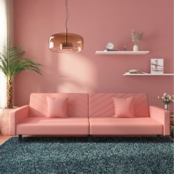 Canapé-lit à 2 places avec deux oreillers Rose Velours 