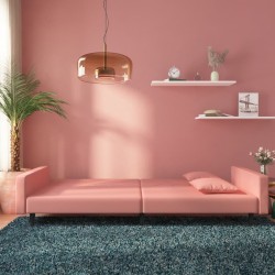 Canapé-lit à 2 places avec deux oreillers Rose Velours 