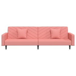 Canapé-lit à 2 places avec deux oreillers Rose Velours 