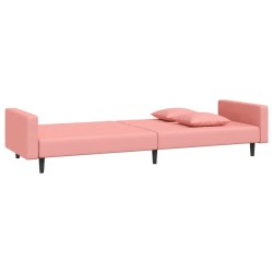 Canapé-lit à 2 places avec deux oreillers Rose Velours 