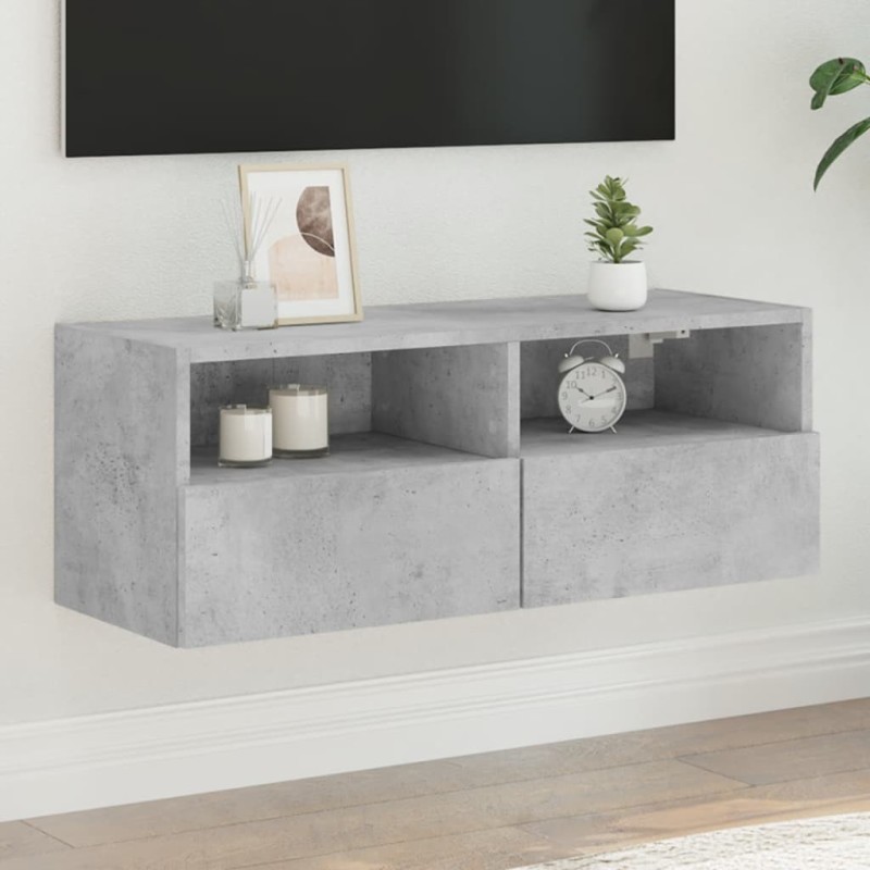 Meuble TV mural gris béton 80x30x30 cm bois d'ingénierie 