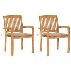 Chaises de jardin lot de 2 et coussins beige Bois teck massif 