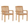 Chaises de jardin lot de 2 et coussins beige Bois teck massif 