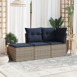 Salon de jardin avec coussins 3 pcs gris résine tressée 