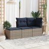 Salon de jardin avec coussins 3 pcs gris résine tressée 