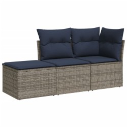 Salon de jardin avec coussins 3 pcs gris résine tressée 