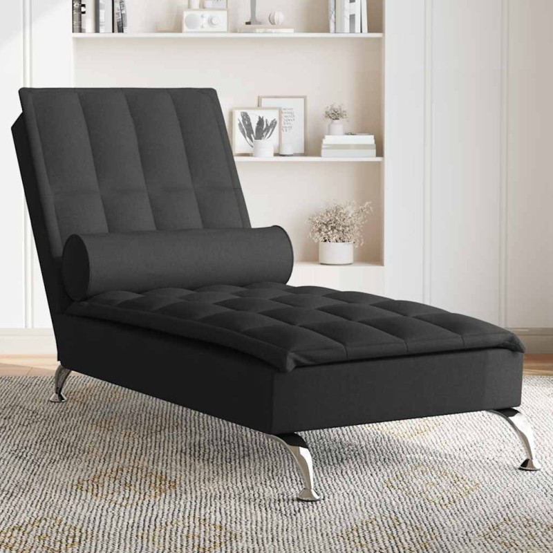 Chaise longue de massage avec traversin noir tissu 