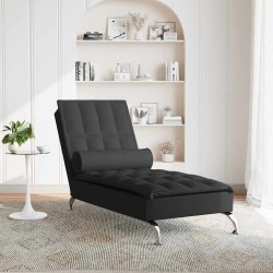 Chaise longue de massage avec traversin noir tissu 