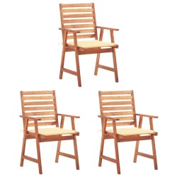 Chaises à manger d'extérieur lot de 3 et coussins Acacia massif 