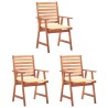Chaises à manger d'extérieur lot de 3 et coussins Acacia massif 