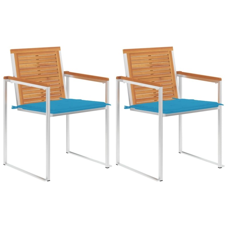 Chaises de jardin avec coussins lot de 2 Acacia solide et acier 