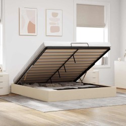Cadre de lit ottoman sans matelas crème 200x200 cm tissu 