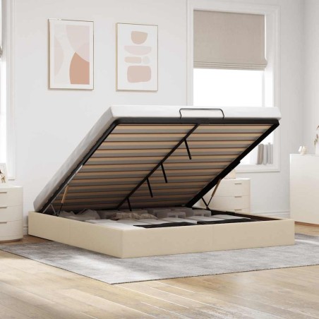 Cadre de lit ottoman sans matelas crème 200x200 cm tissu 