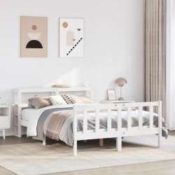 Cadre de lit sans matelas blanc 135x190 cm bois de pin massif 