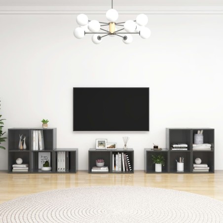 Ensemble de meubles TV 8 pcs Gris brillant Bois d'ingénierie 