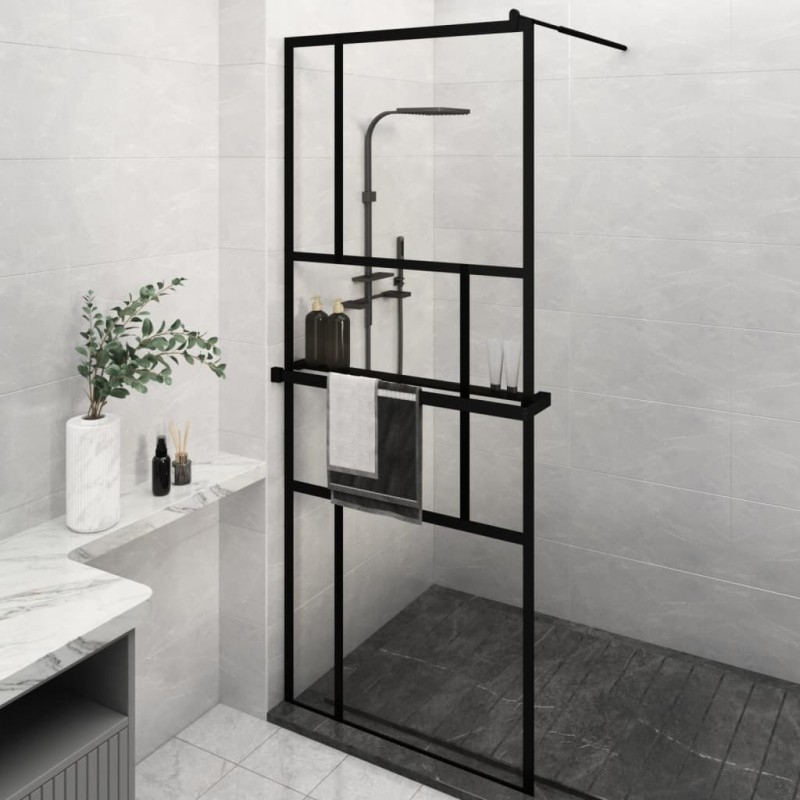 Paroi de douche avec étagère Noir 80x195 cm Verre ESG&Aluminium 