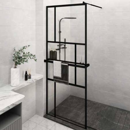 Paroi de douche avec étagère Noir 80x195 cm Verre ESG&Aluminium 