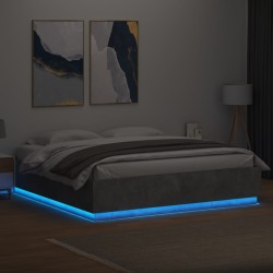 Cadre de lit avec LED sans matelas gris béton 200x200 cm 