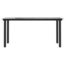 Table à dîner de jardin Noir 160x80x74 cm Acier et verre trempé 