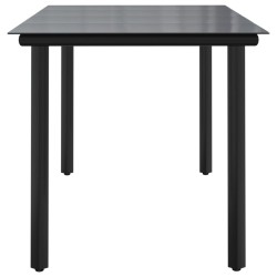 Table à dîner de jardin Noir 160x80x74 cm Acier et verre trempé 