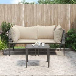 Salon de jardin 3 pcs avec coussins Gris Résine tressée 