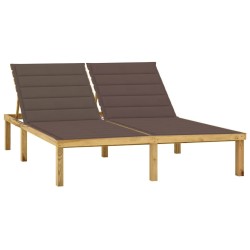 Chaise longue double et coussins taupe Bois de pin imprégné 