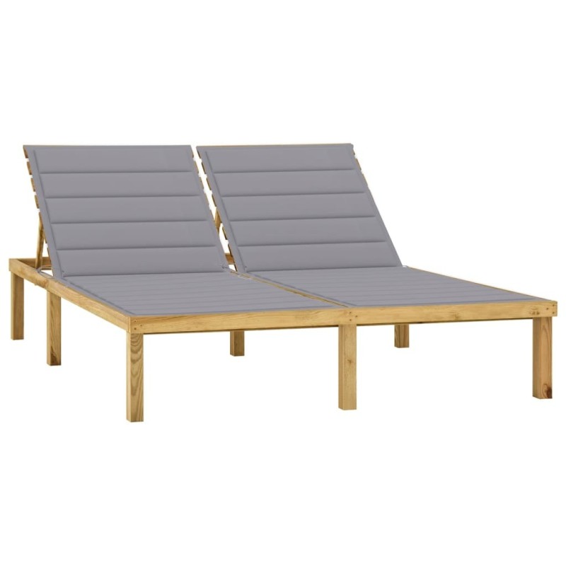 Chaise longue double et coussins gris Bois de pin imprégné Chaise longue double et coussins gris Bois de pin imprégné
