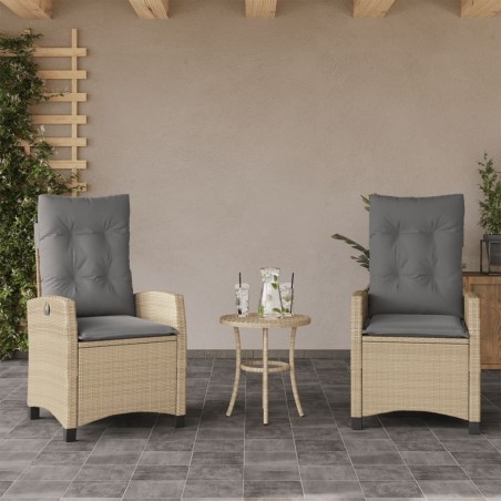 Chaises inclinables jardin lot de 2 et coussins résine tressée 