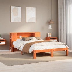 Lit bibliothèque sans matelas cire marron 120x200 cm pin massif 