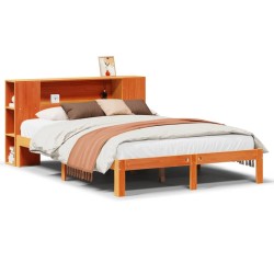 Lit bibliothèque sans matelas cire marron 120x200 cm pin massif 