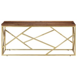 Table basse doré acier inoxydable et bois de mélèze massif 
