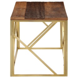 Table basse doré acier inoxydable et bois de mélèze massif 