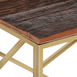 Table basse doré acier inoxydable et bois de mélèze massif 