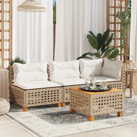 Canapé de jardin avec coussins 3 places beige résine tressée 
