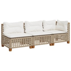 Canapé de jardin avec coussins 3 places beige résine tressée 