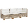 Canapé de jardin avec coussins 3 places beige résine tressée 