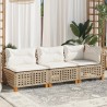 Canapé de jardin avec coussins 3 places beige résine tressée 